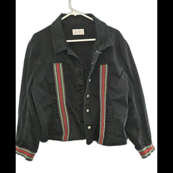 Women's  'Live a Little' Black Crop Jacket with Colorful Trim - Picture 1 of 6